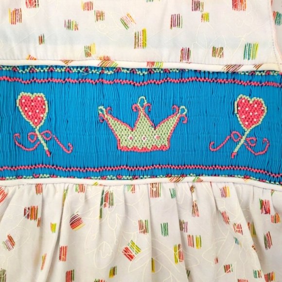 Cindy's Smocked with Crown & Hearts Embroidery Dress - Picture 3 of 4